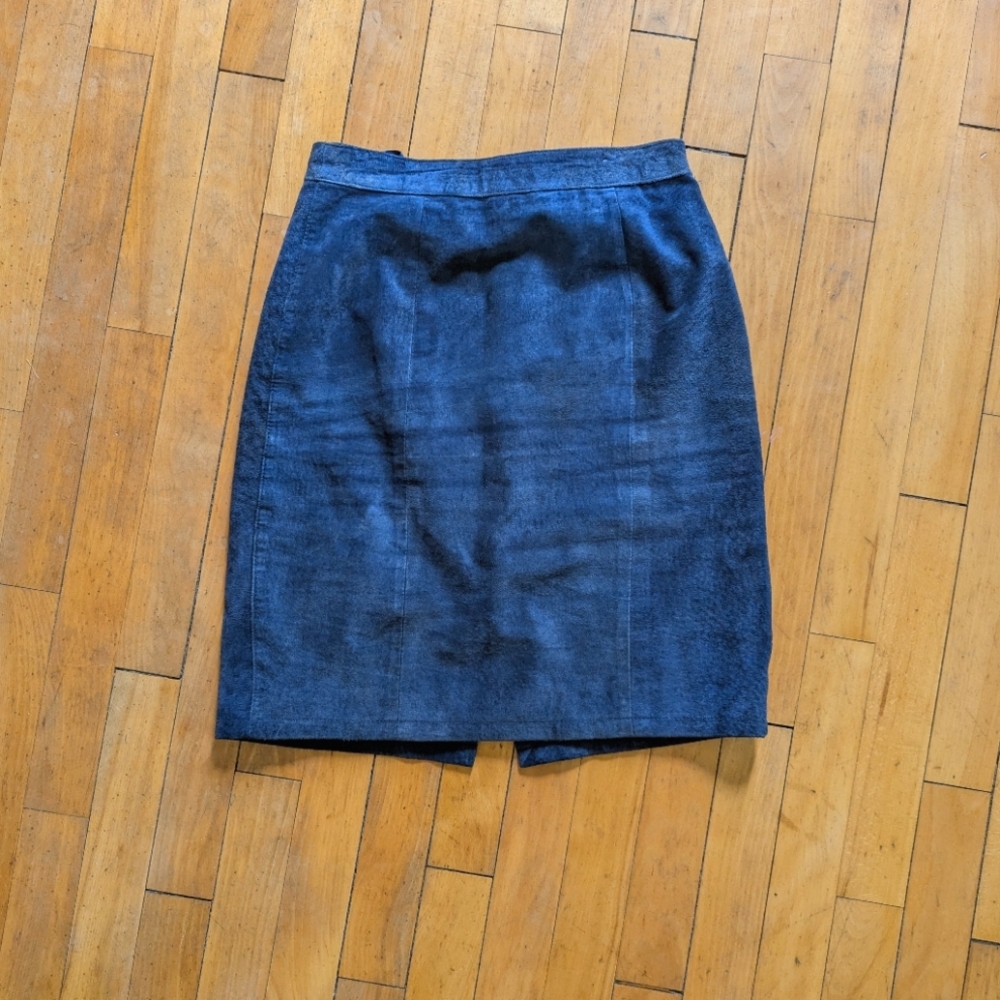Vintage 100% Blue Suede Leather Skirt